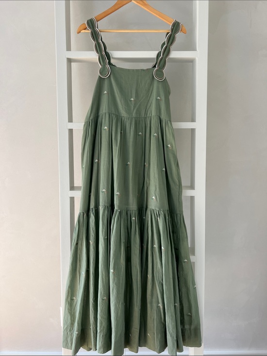 Mirth Dresses & Skirts - MIRTH Olive Green Tiered COTTON Sundress with Scallop Straps